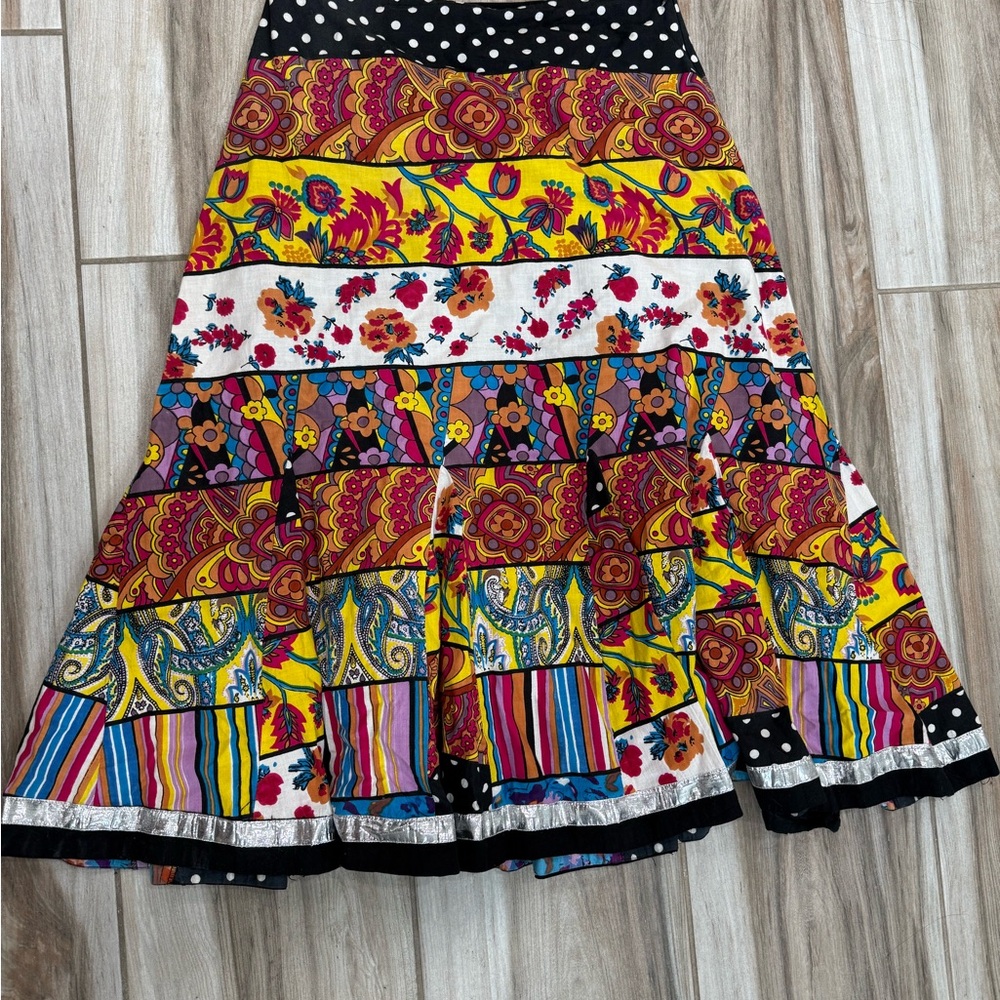 Boho Patchwork Midi Skirt in Multi-Color